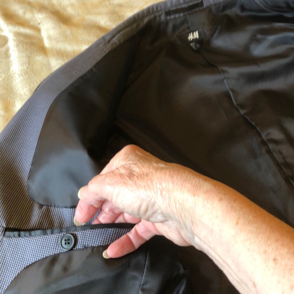 H&M - 38R SUIT JACKET BLAZER GREY BLACK SATIN TRIM TUXEDO FORMAL EVENING - OS018 - Picture 10 of 16